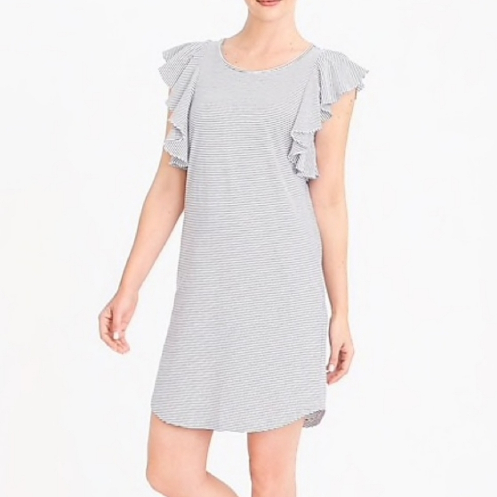 J. Crew Factory Striped Ruffle Shoulder Dress EUC
